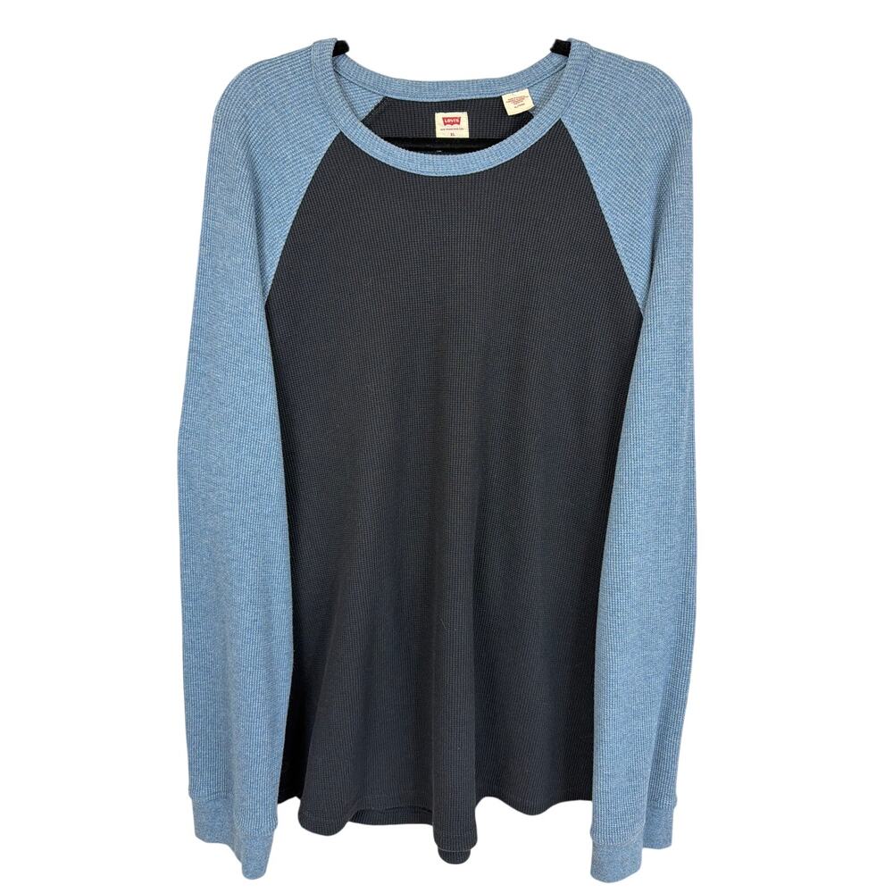 LEVIS BLUE RAGLAN SLEEVE UNISEX SWEATSHIRT COTTON BLEND PULLOVER SIZE XL